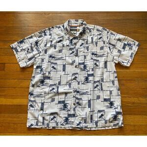 QUIKSILVER Waterman Collection White/Blue Tropical Button Down Shirt sz XL